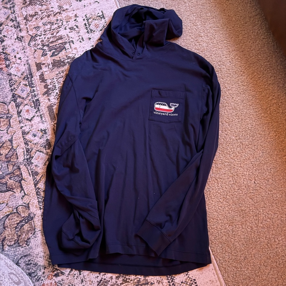 Vineyard Vines Navy Hooded Long Sleeve Shirt, Men’s size Small